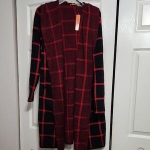 NWR Belldini Red and Black Plaid Knit Cardigan